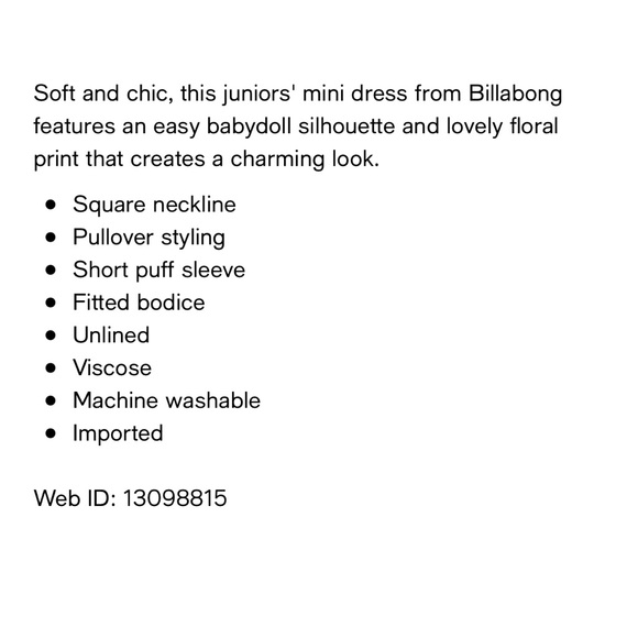 NWOT Billabong cream floral mini dress - Picture 11 of 12